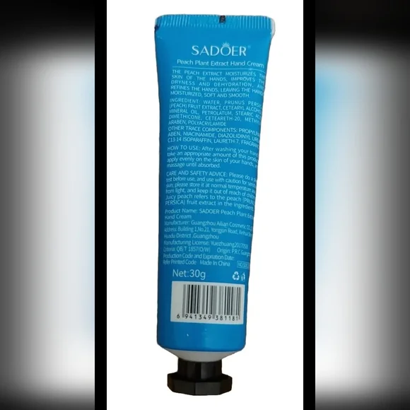 New Sadoer Peach & Plant Extract Hand Cream 30 g Nourish Hydrate Refine Smooth - Picture 3 of 7
